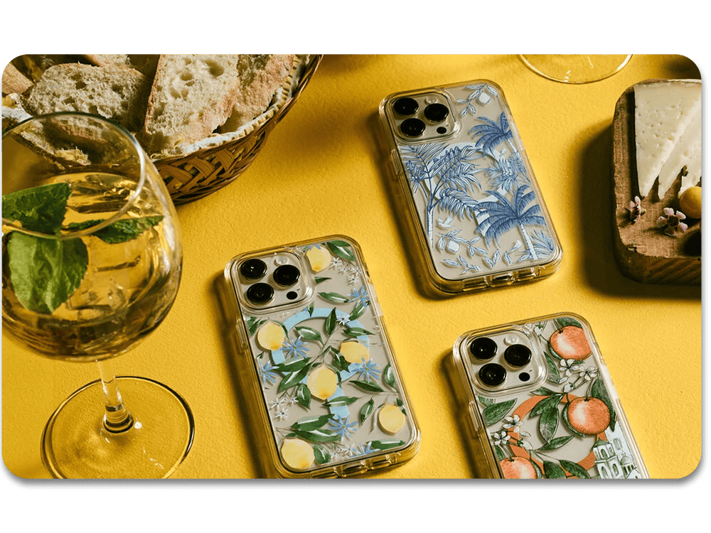 Italian inspired cute iPhone cases on a table